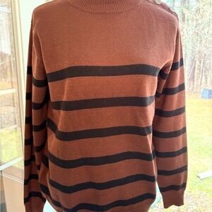 Kirundo Women’s Crewneck Sweater in Rust Brown with Black Stripes